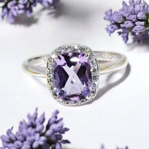 Amethyst ✦ White Topaz Cocktail Ring ✦ Sterling Silver Cushion Cut Size 9.25 NWT